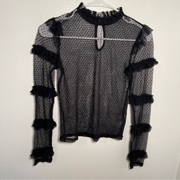 Forever 21 Sheer Blouse Long Sleeve Black - Picture 3 of 11